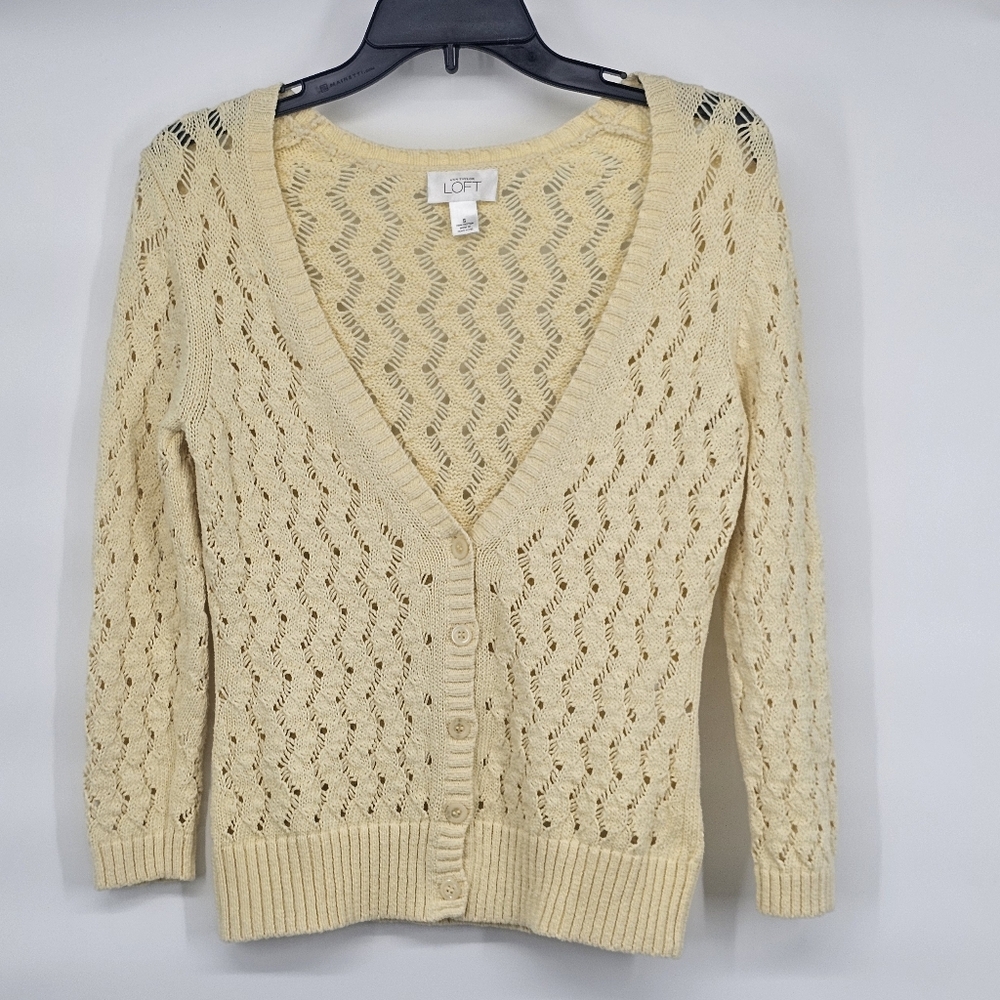 LOFT Butter Yellow Open-Knit Cardigan Sweater